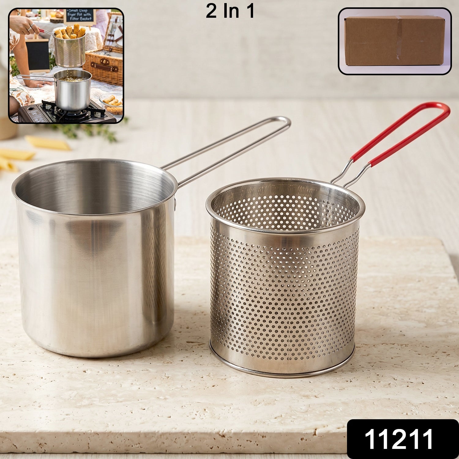 Frying pot strainer basket pack