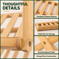 Close-up view of the natural bamboo slats and pivot construction, highlighting the smooth finish and folding design.