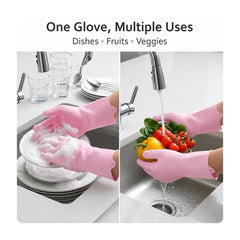 Scrubber gloves washing dishes at the sink