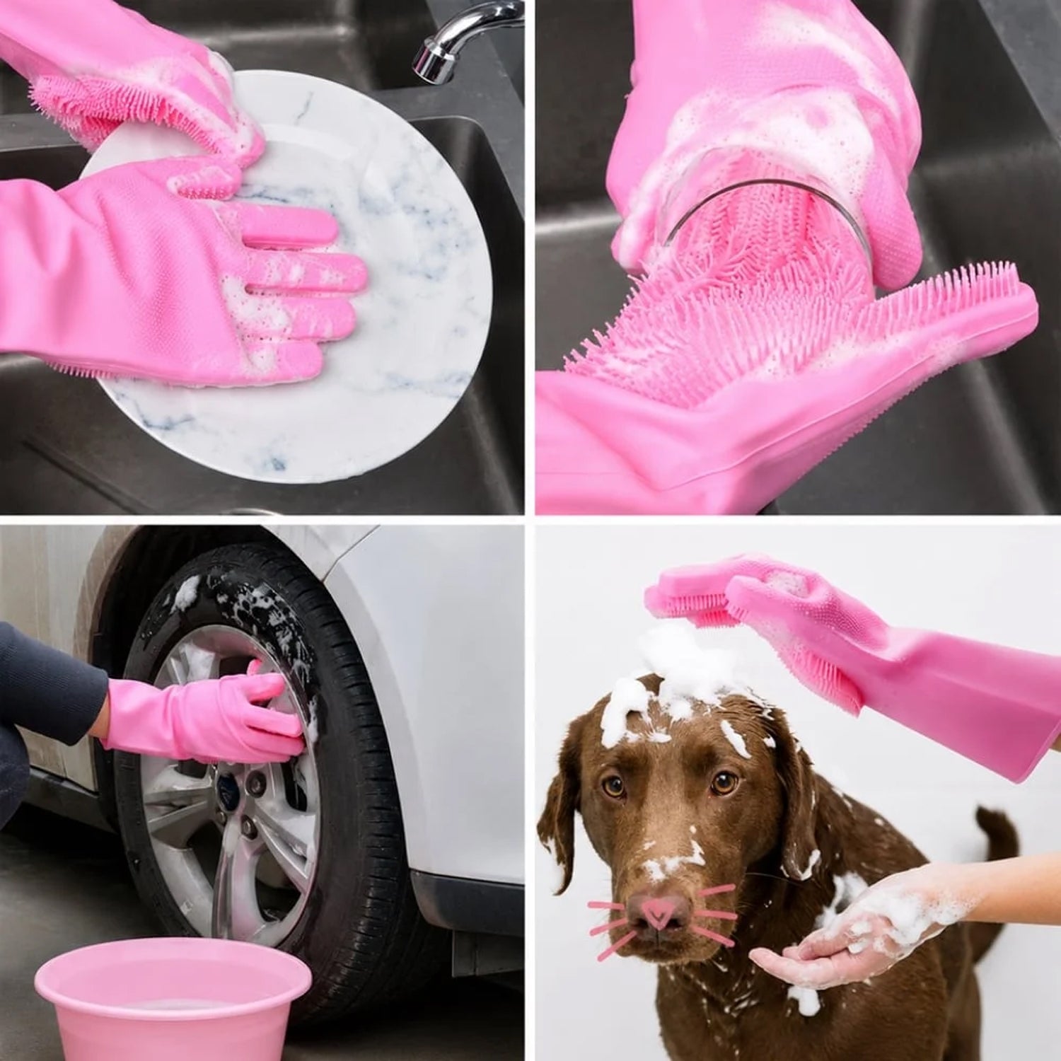 Gloves protecting hands from hot water