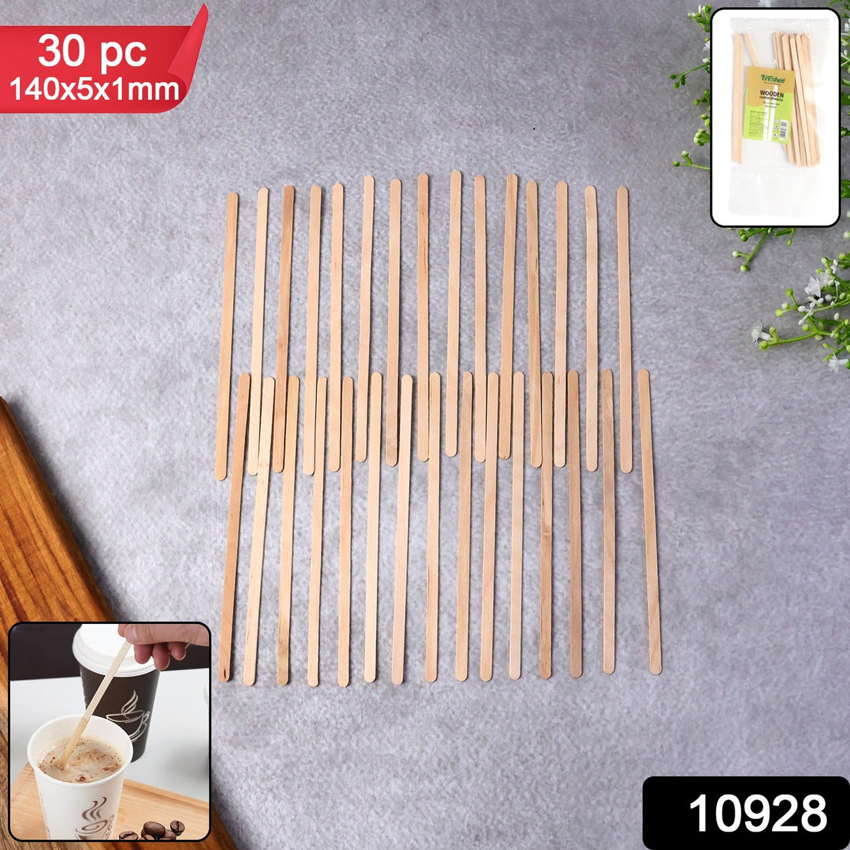 Wooden Coffee Stirrers in packaging