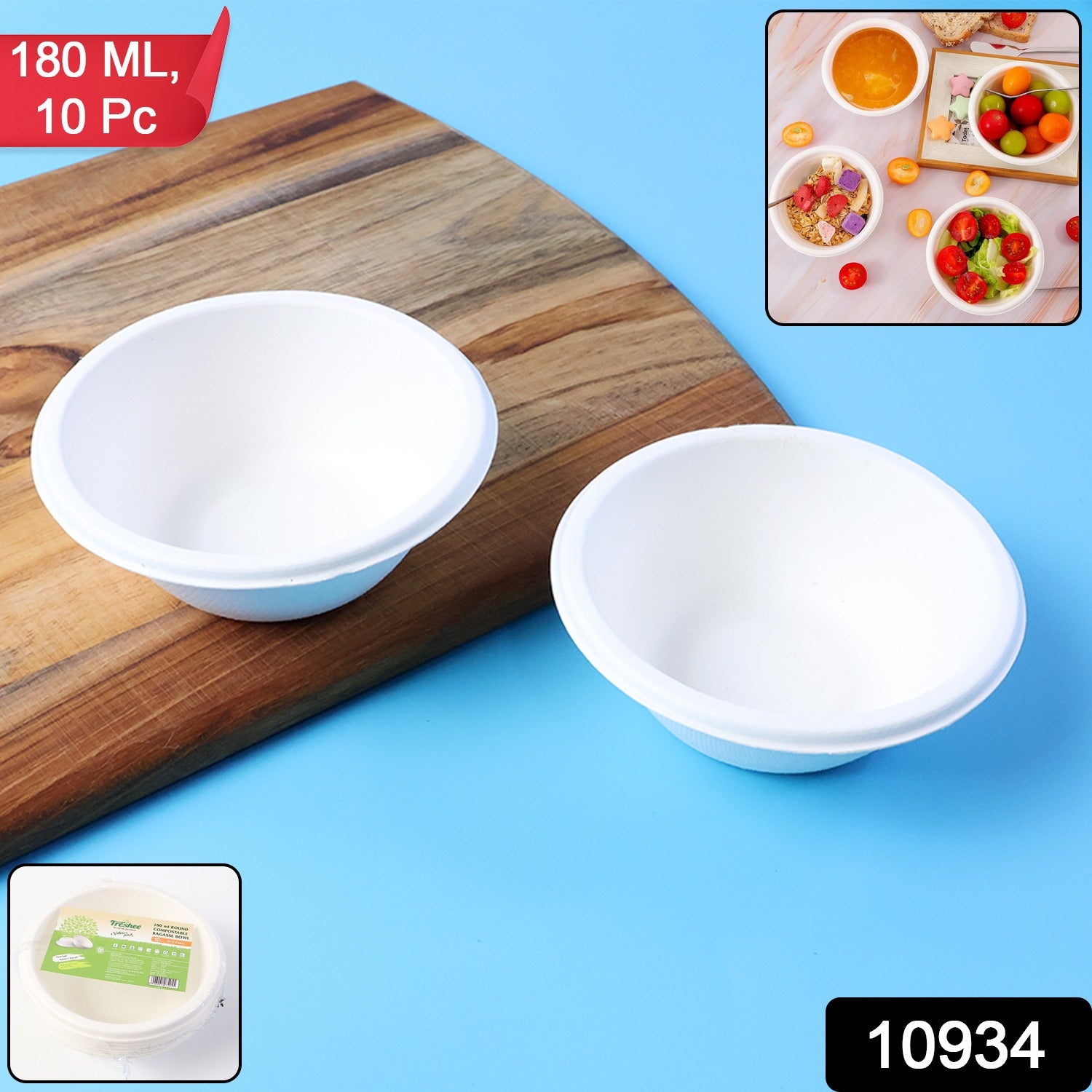 Freshee 180 ml Round Compostable Bagasse Bow (10 Pc)
