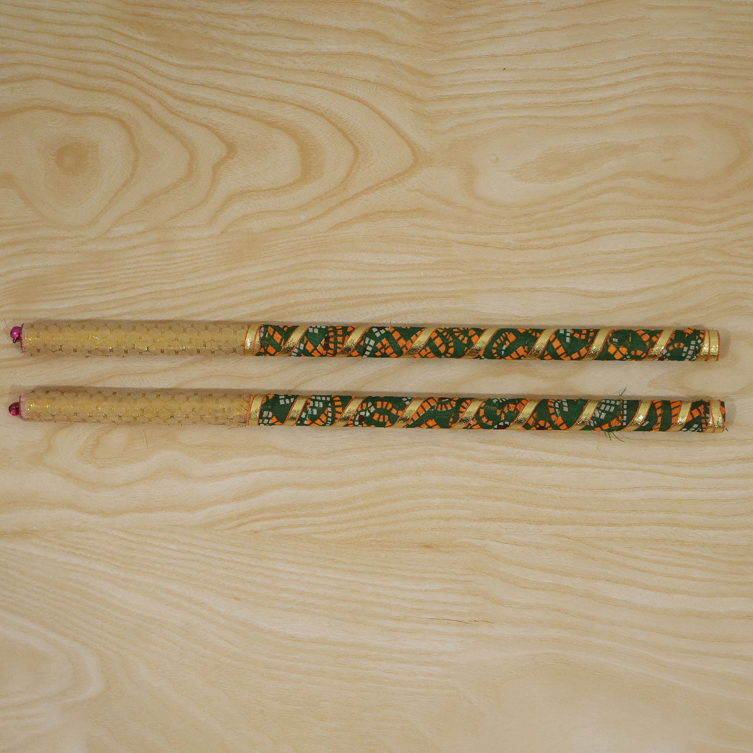 Decorative Wooden Base Dandiya Sticks with Bells for Navratri Garba Dance (2 Pc)