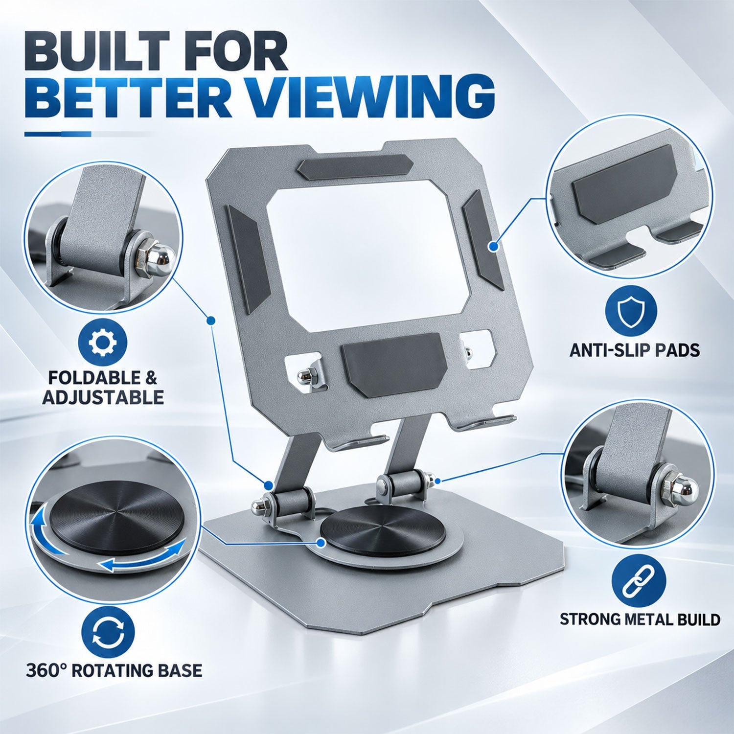 Foldable metal phone and tablet holder - adjustable design