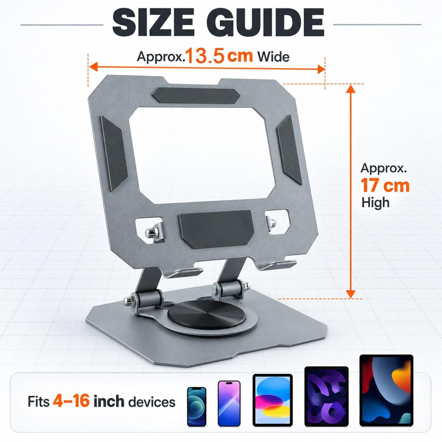 Foldable metal phone and tablet holder - dimensions