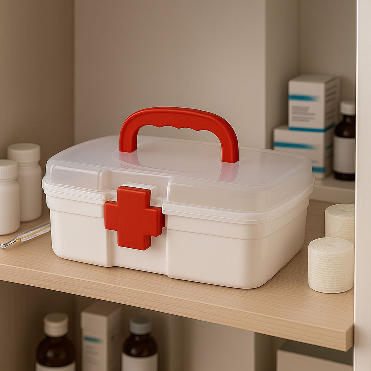 3-Compartment First Aid Box â€“ Portable Medicine Storage with Tray & Clear Lid