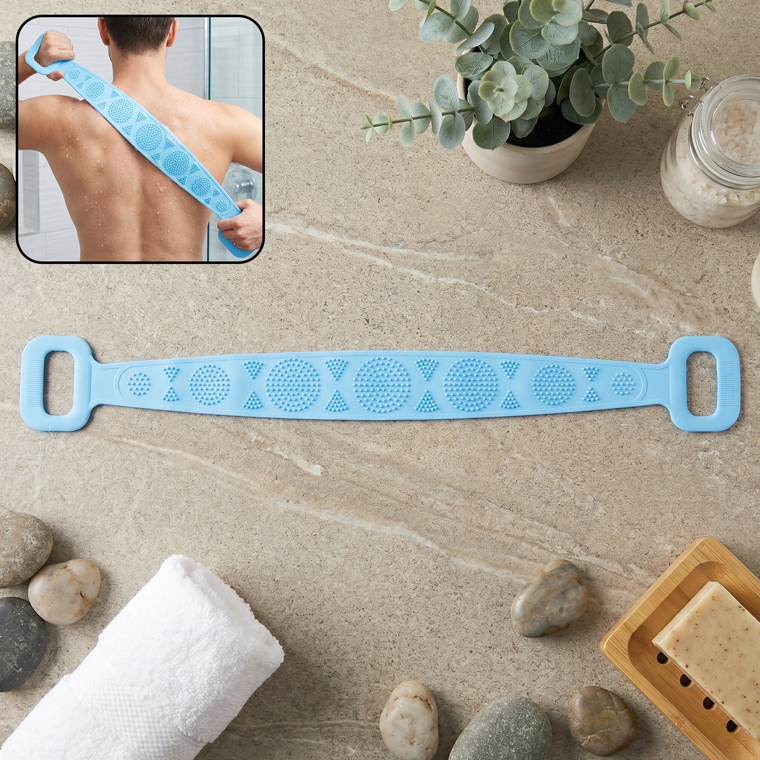 Silicone back scrubber belt with dual handles main view