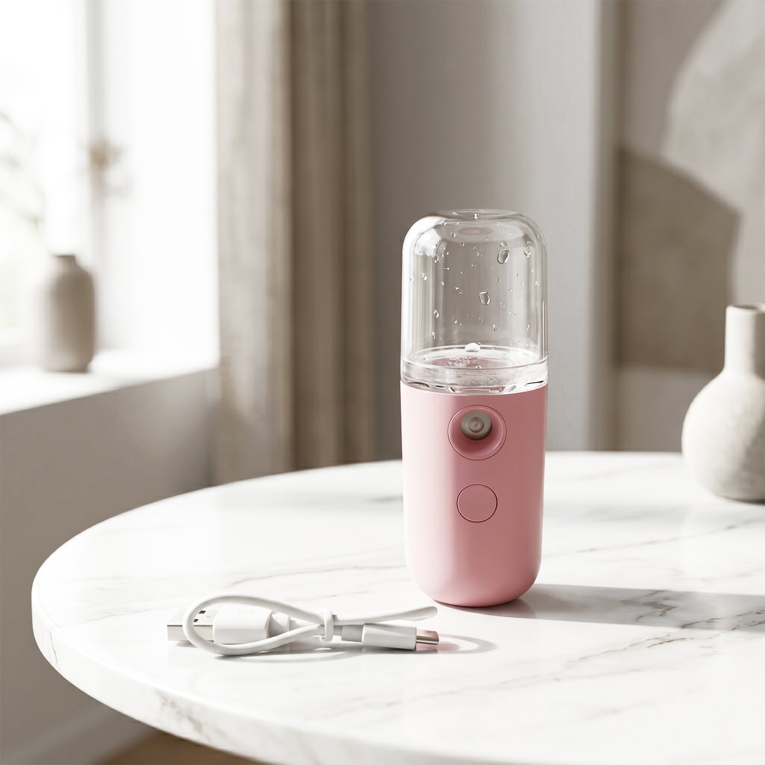 USB rechargeable face steamer with charging cable