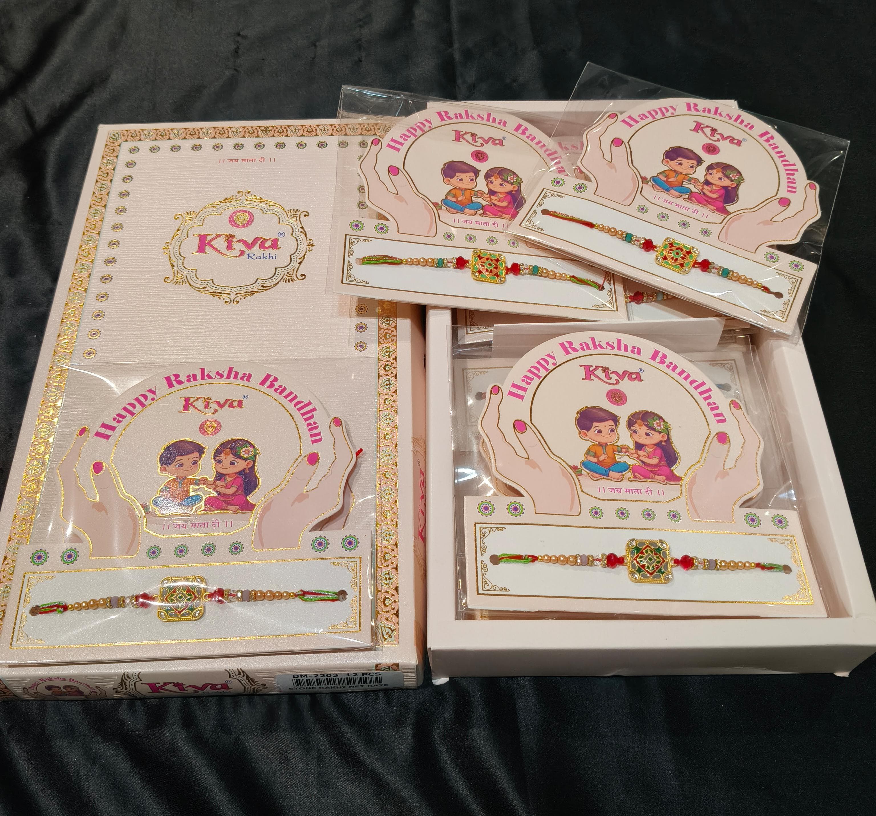 12 Pcs Traditional Rakhi Set with Beaded Design & Decorative Packaging