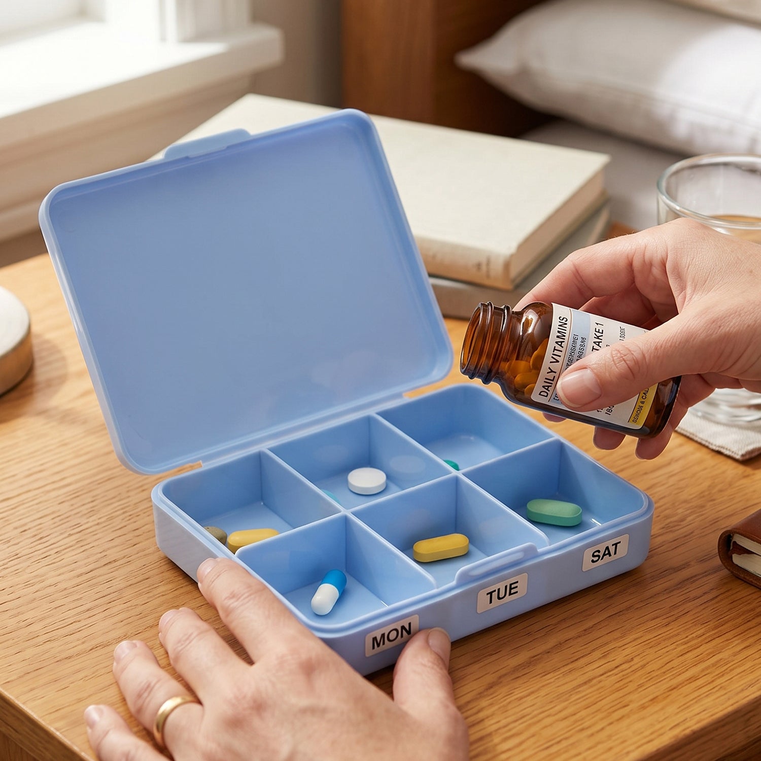 Medicine box organizing pills for daily & weekly use
