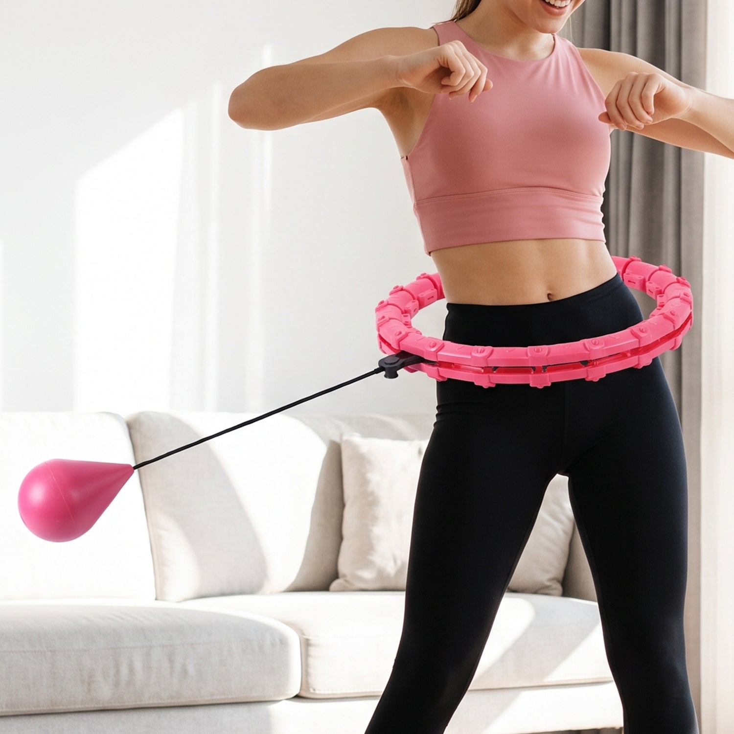 Adjustable smart weighted hula hoop in use