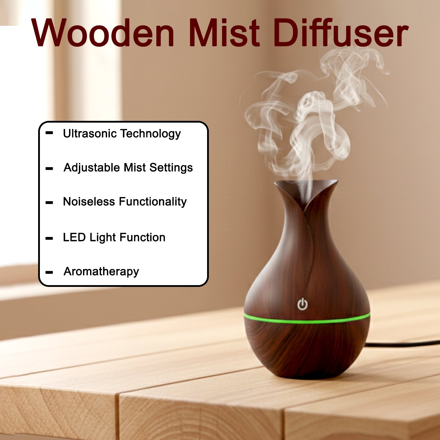 Mini Wooden Vase Pot Diffuser humidifier size scale comparison