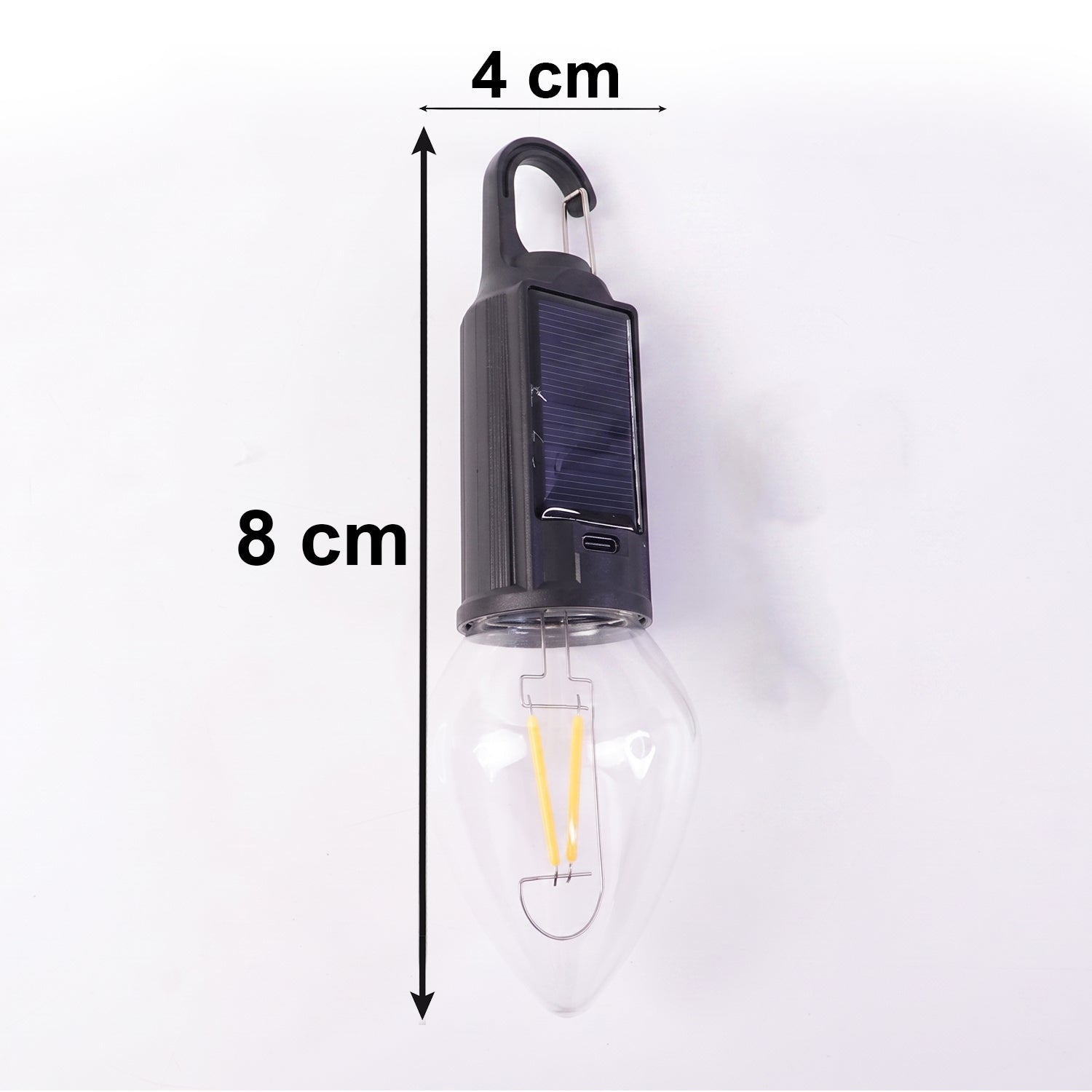 Solar rechargeable camping lamp on white background