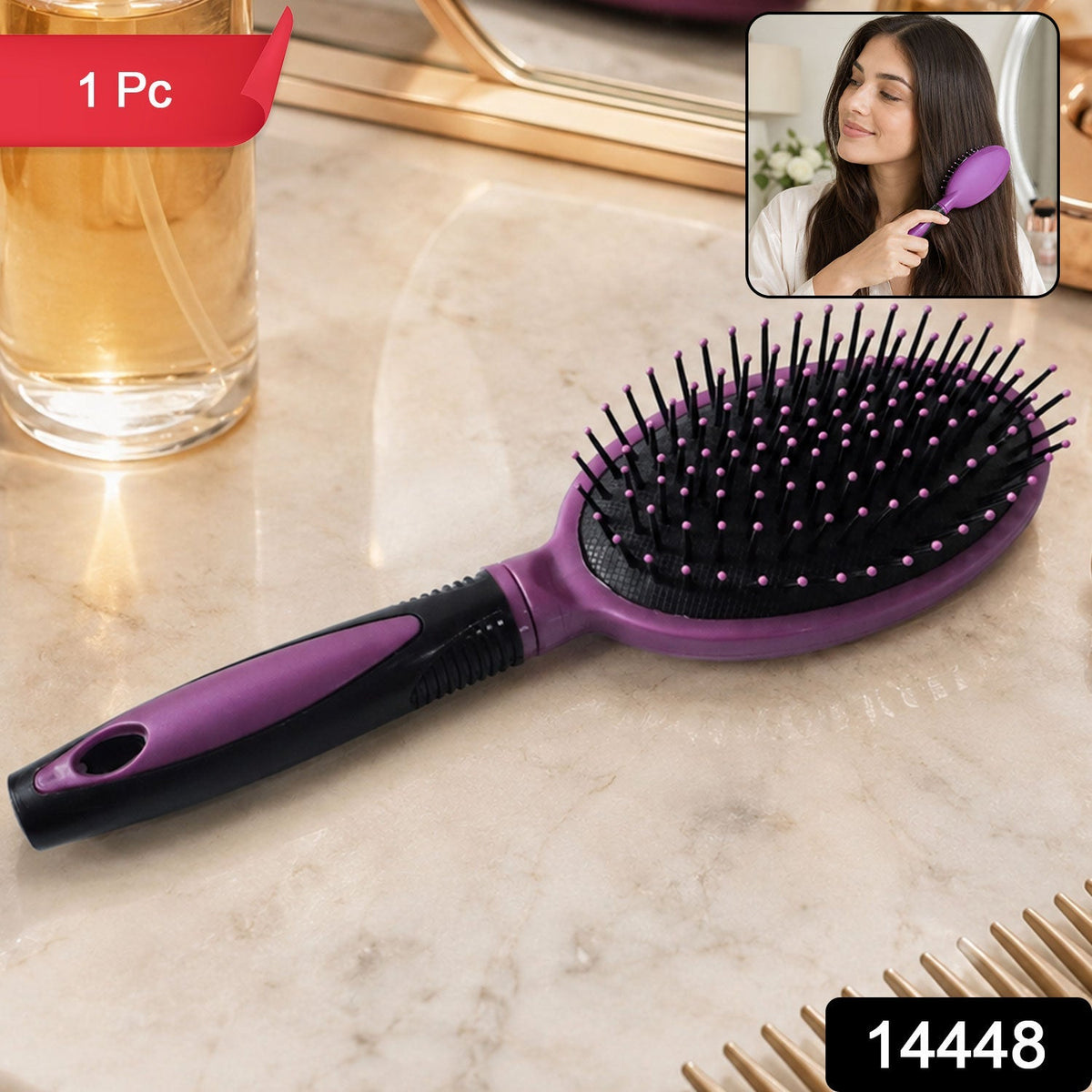Cushioned paddle hair brush with ball-tip bristles