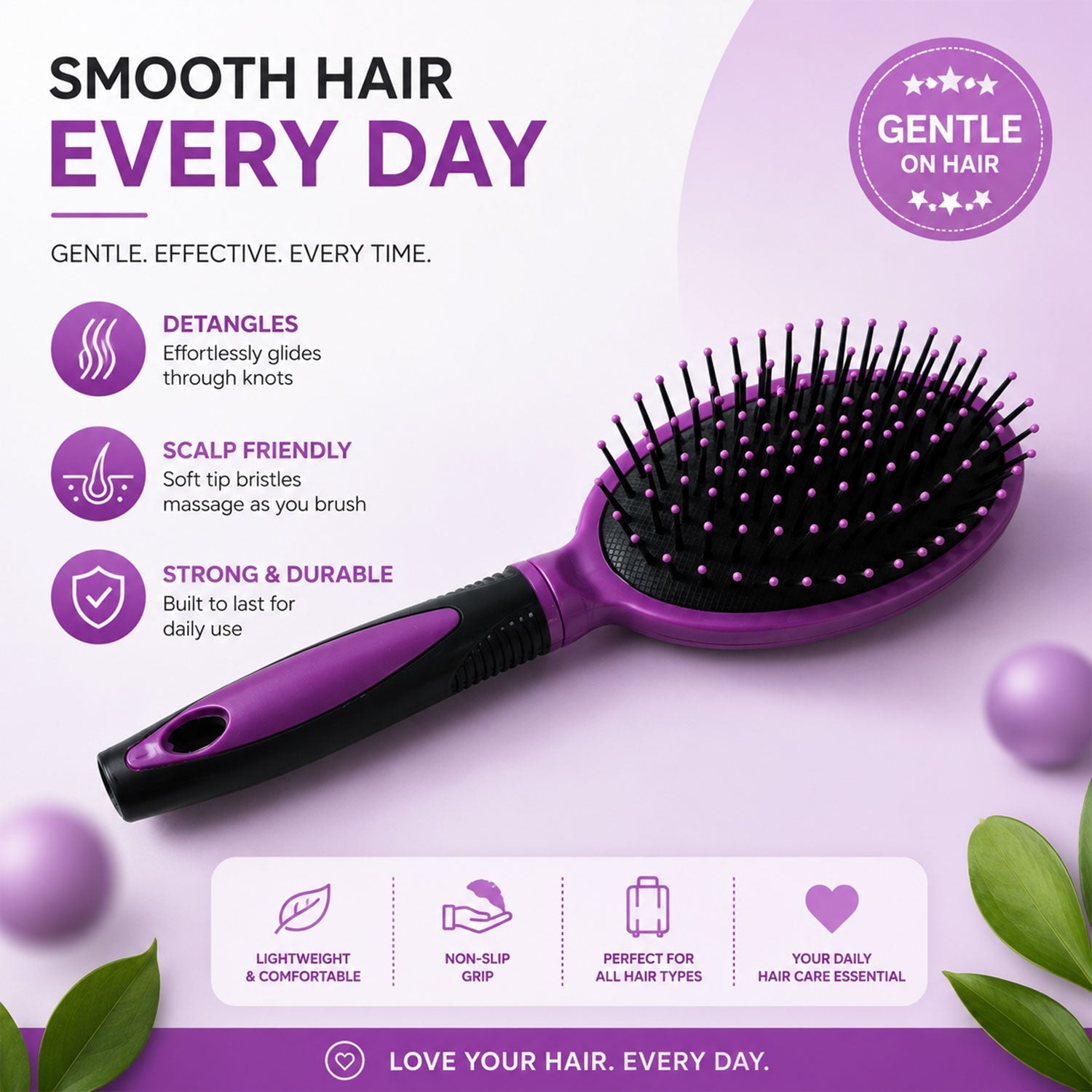 Two cushioned paddle hair brushes in packaging