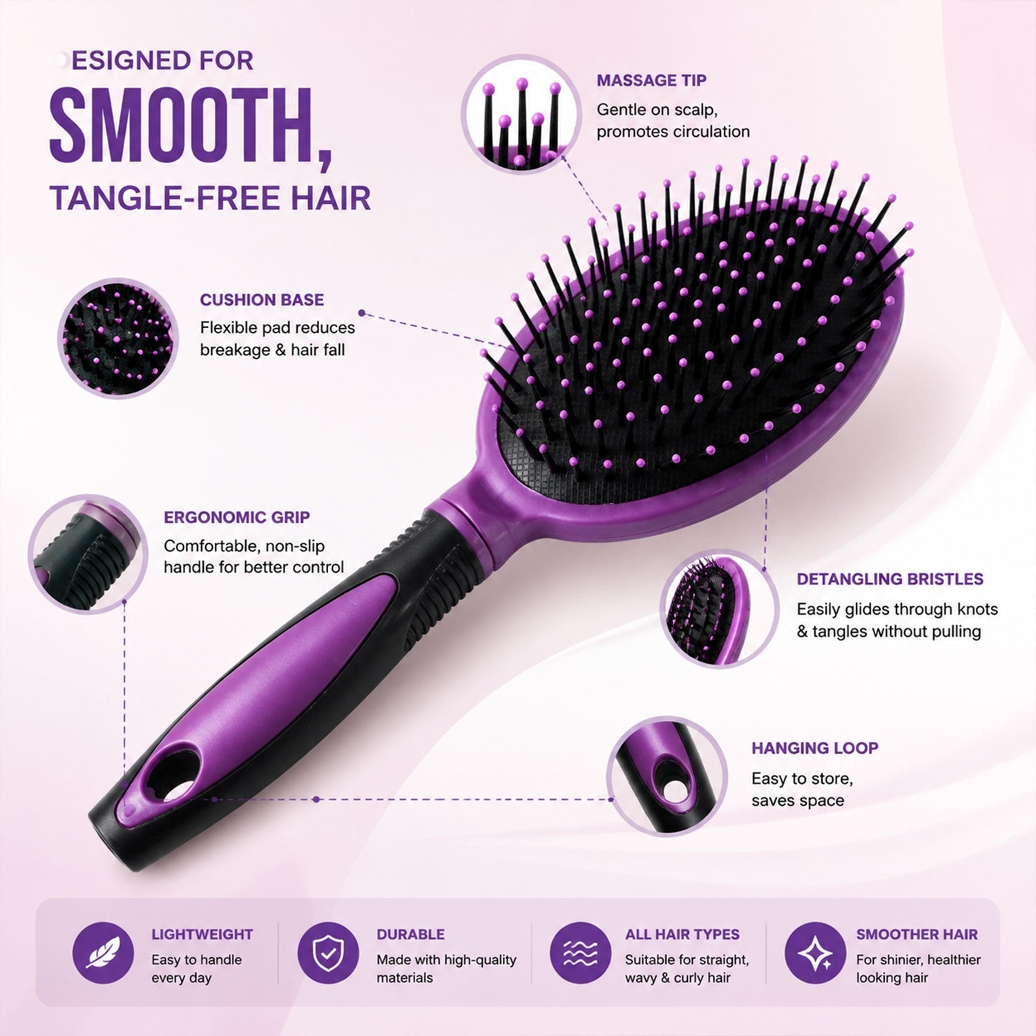 Close-up of ball-tip bristles on hair brush