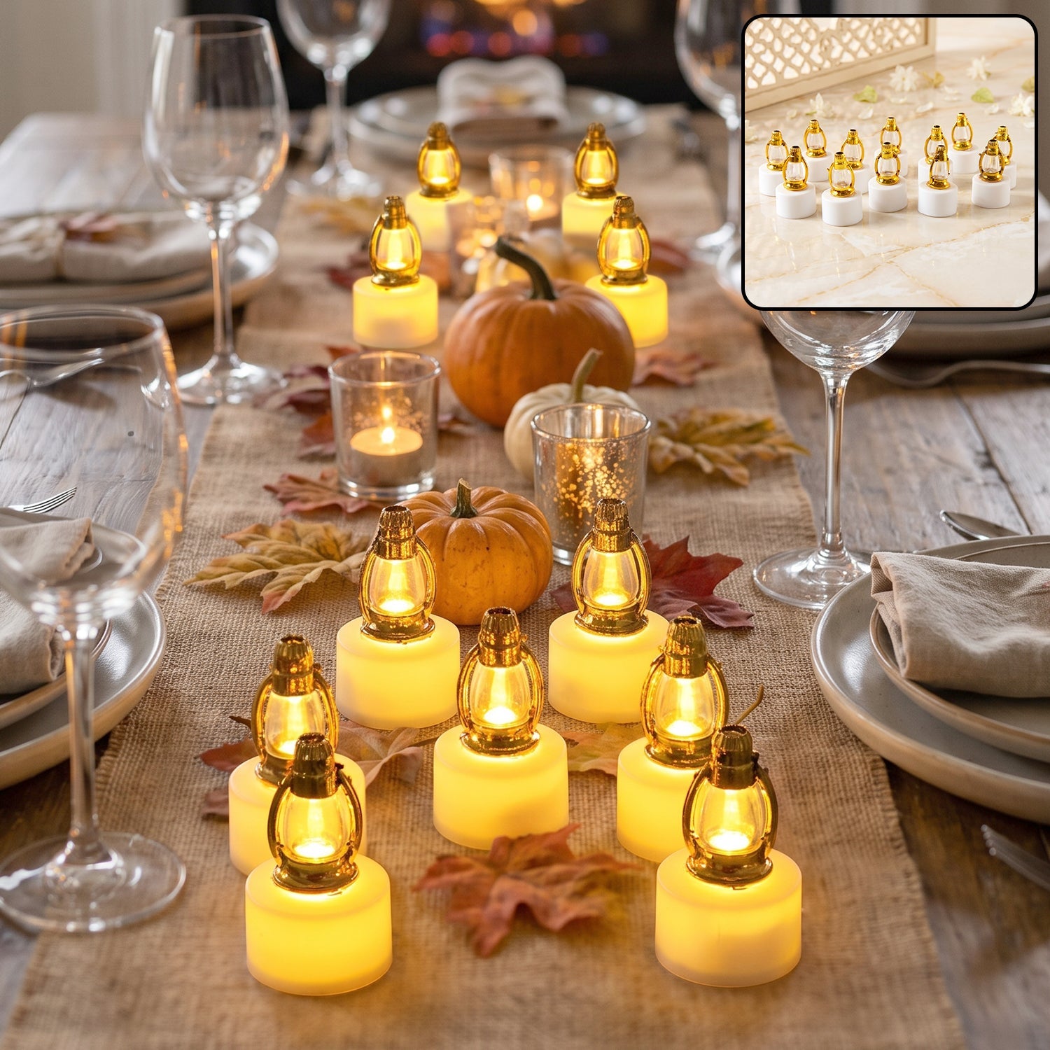 Golden lantern LED decorative candle lamps for home and Diwali decor