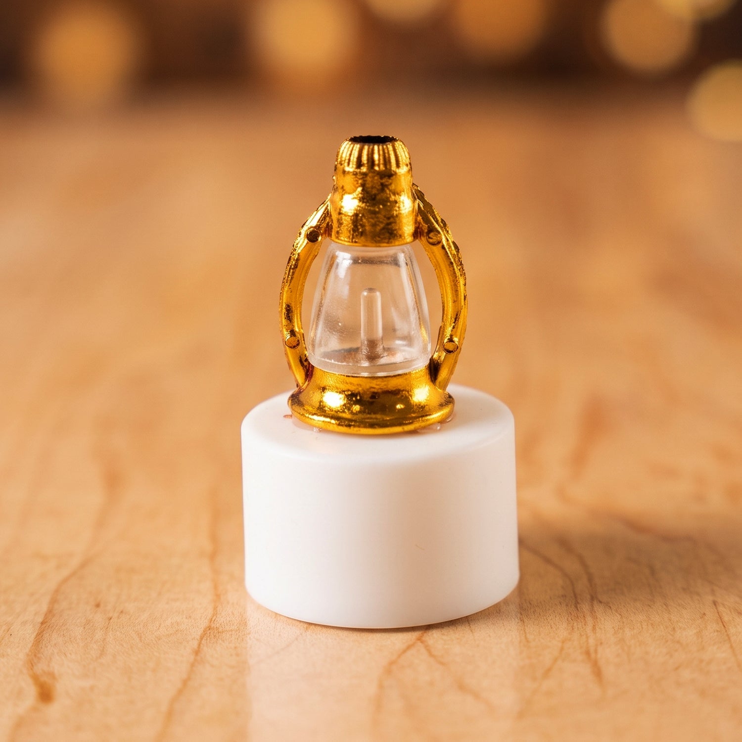 Close up of a single golden lantern LED lamp