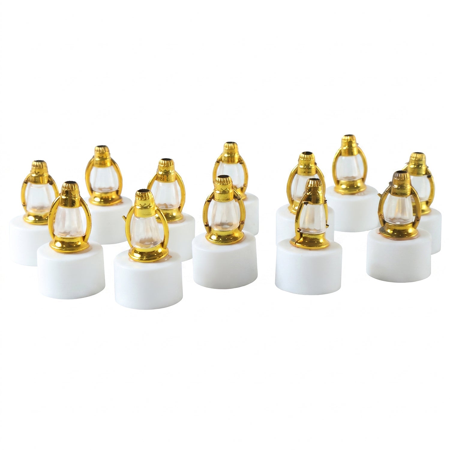 Golden LED candle lamps on white background