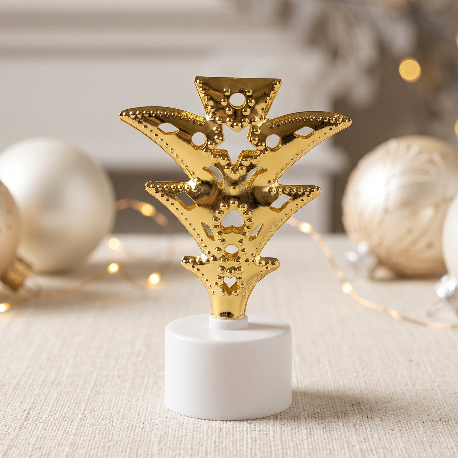 Close up of a single Christmas tree LED tealight