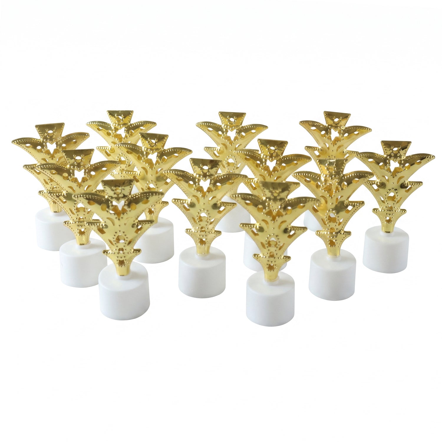 Golden Christmas tree LED tealights on white background