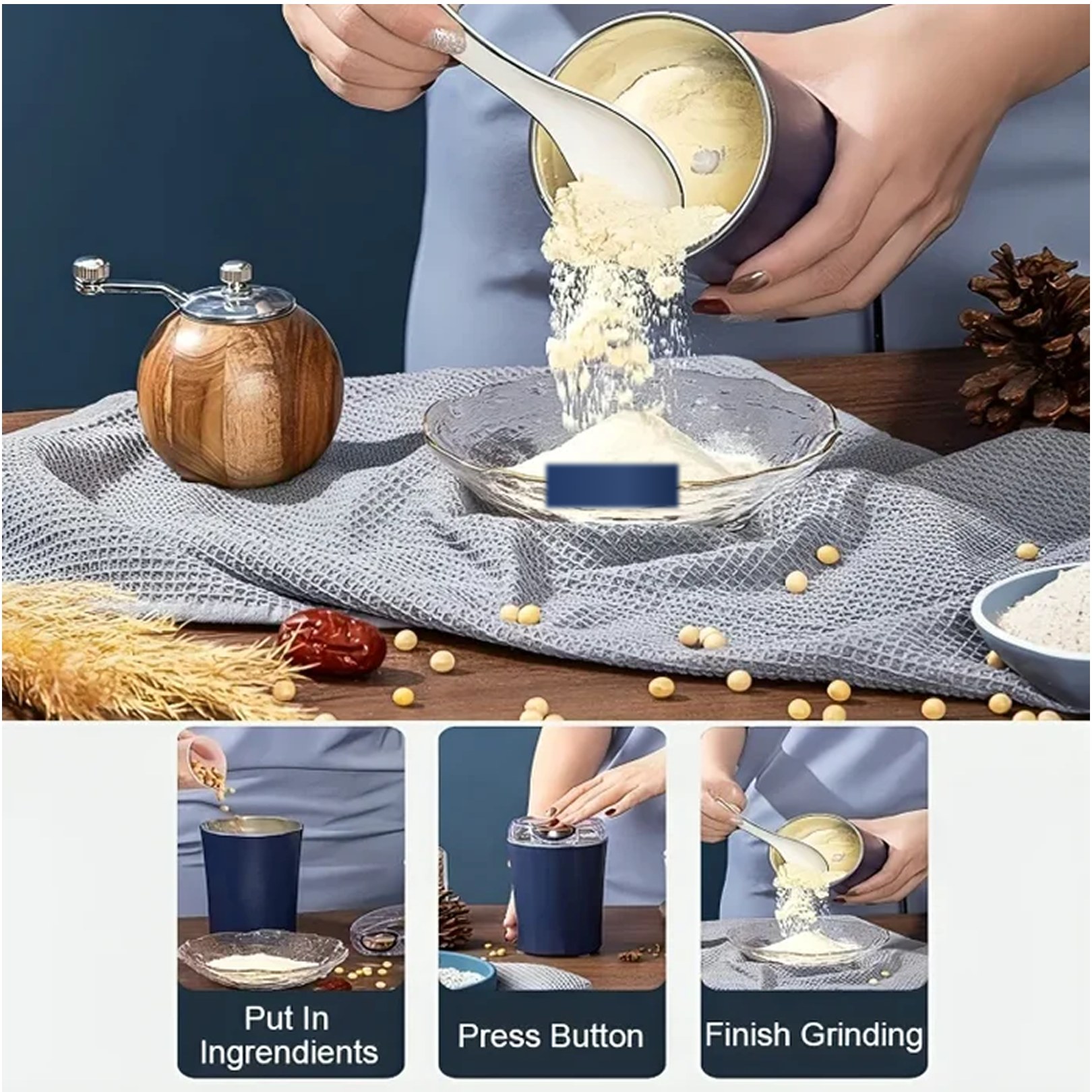 Portable 4-Blade Mini Grinder Blender scale and size reference