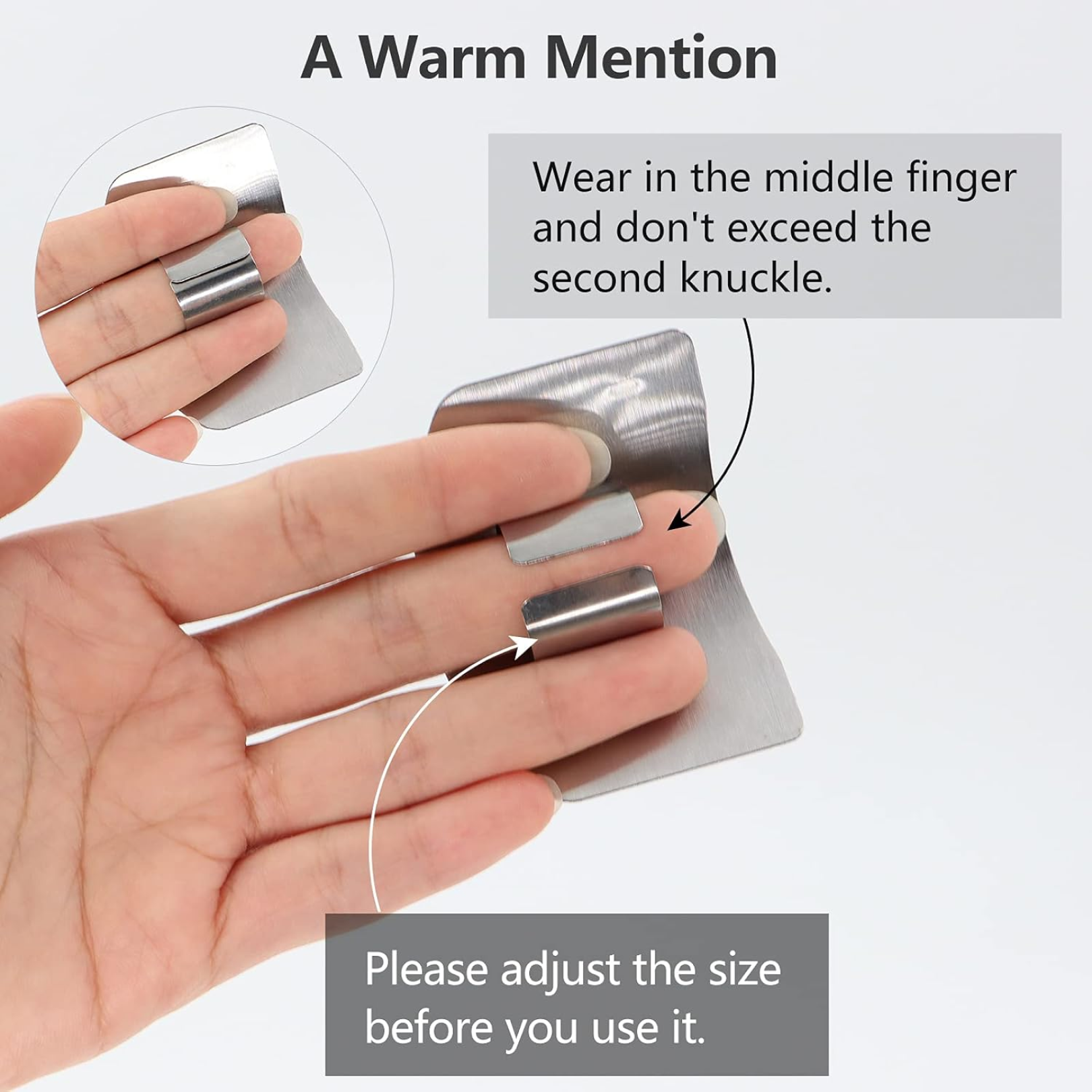 Finger guard used to safely cut meat.