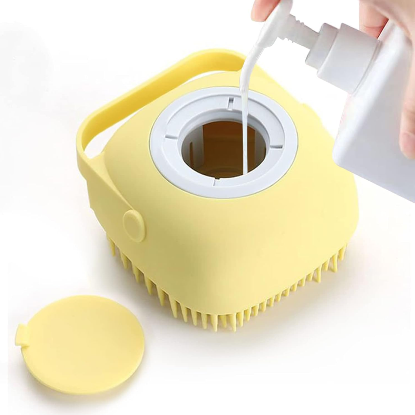Silicone massage bath body brush with shampoo dispenser front view