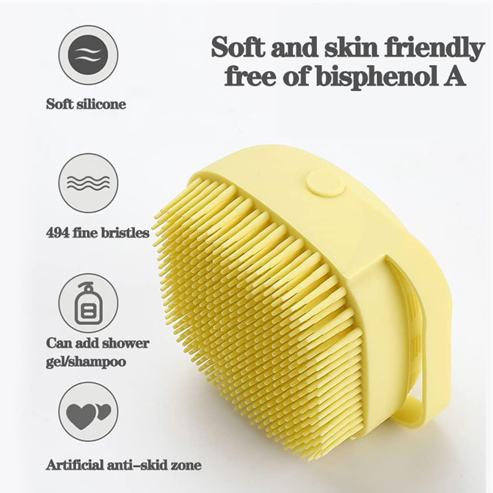 Top view of shampoo dispenser on silicone bath brush