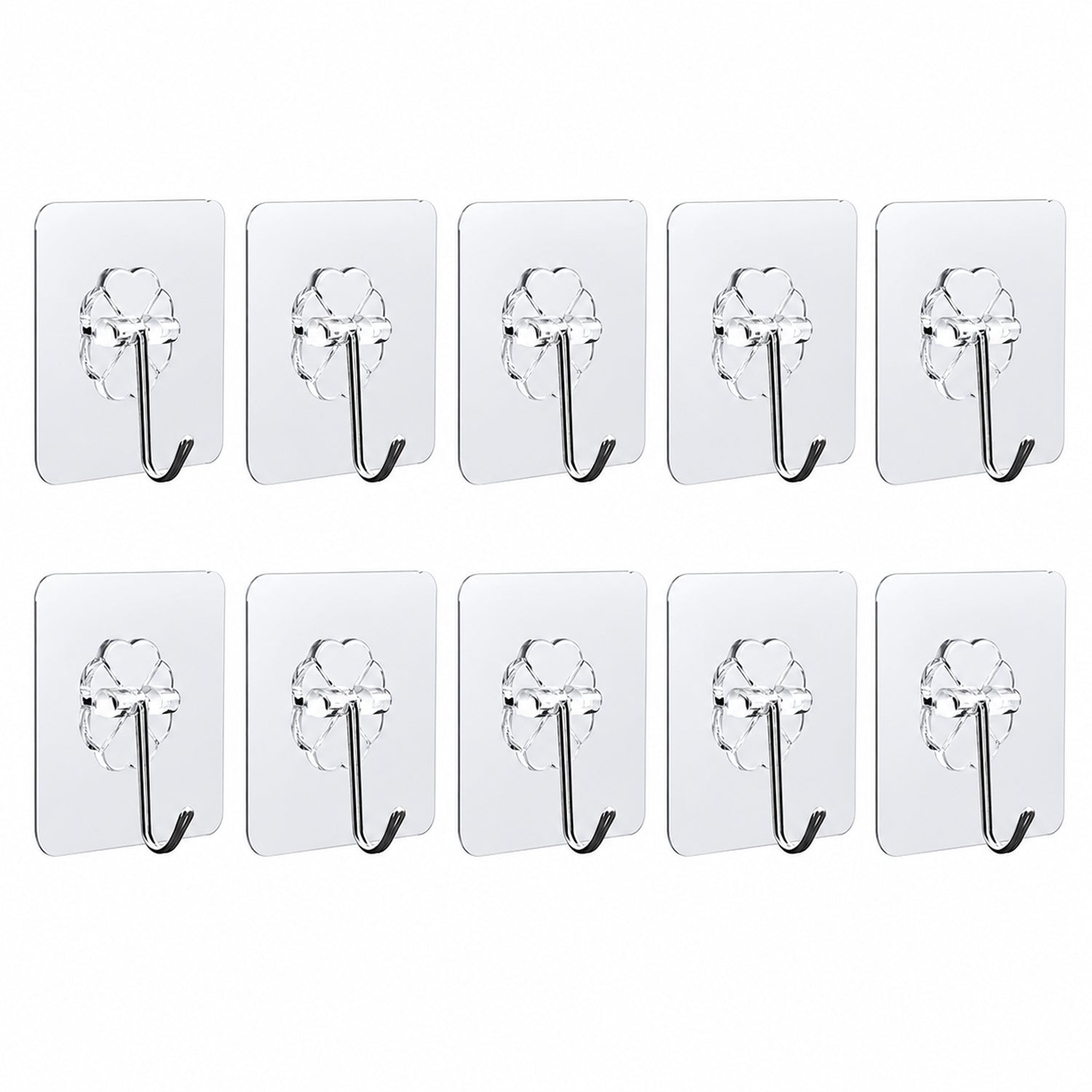 Transparent sticky hooks set on white background