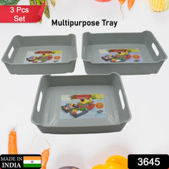 3645 Multipurpose Organising & Storage Plastic Tray,  Fruit & Vegetable/ Multi Purpose Tray, Organizer for Kitchen, Countertop, Cabinet, Bathroom Plastic Storage Basket For Store Fruits, Vegetables, Magazines, Cosmetics, Stationary Set of 3