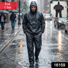 EVA raincoat set with hooded jacket and trousers