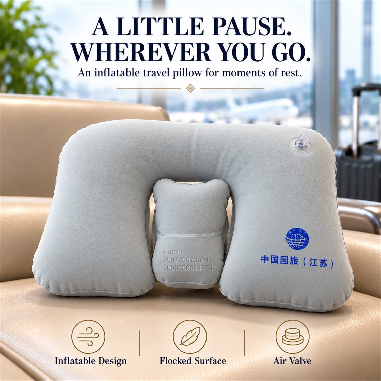 Grey Inflatable Travel Neck Pillow