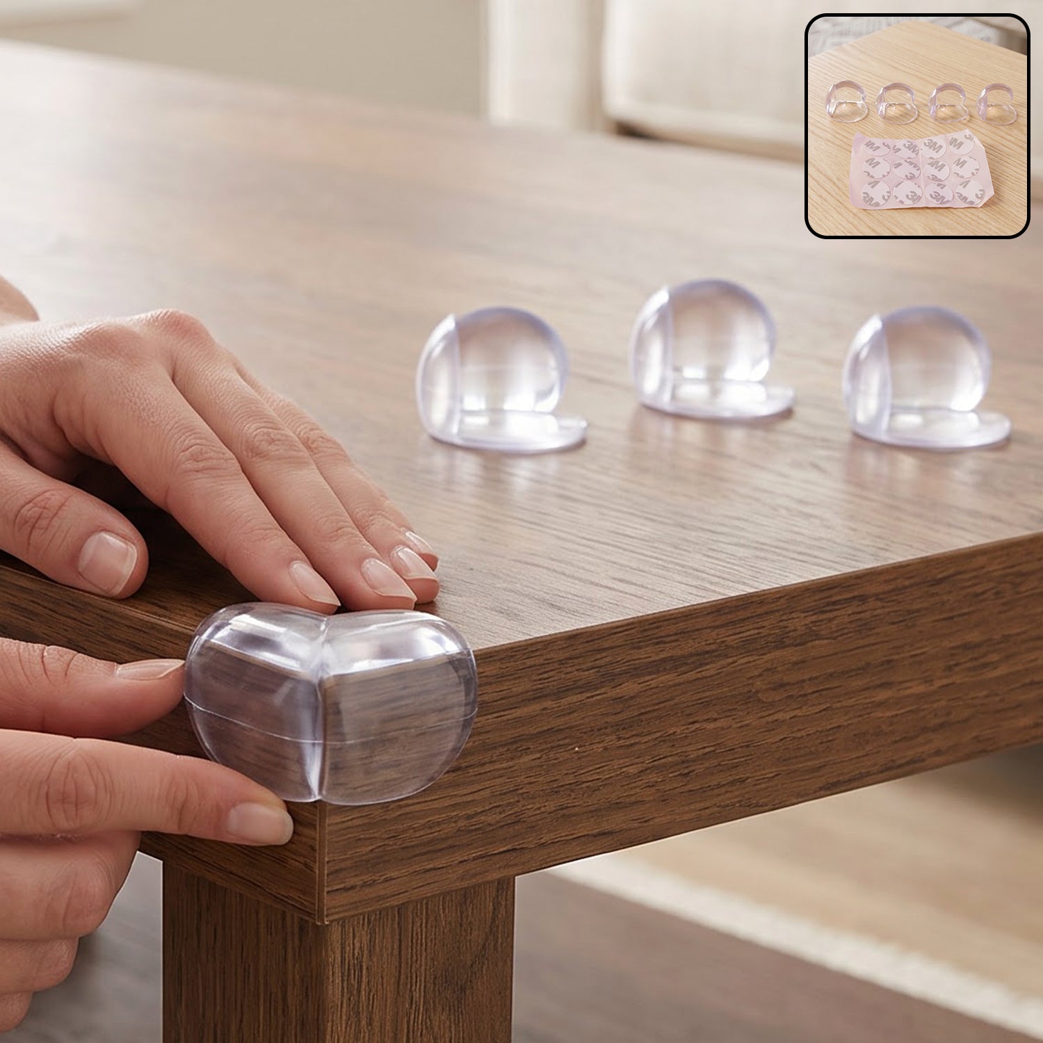 Corner protector installed on table edge