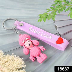 Cute Cartoon Silicone 3D Key Chain with Metal Hook & Strap (Pack of 1)