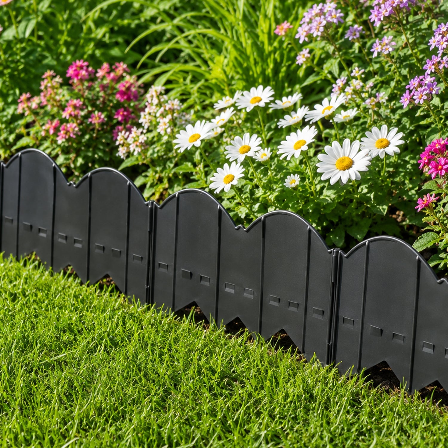 Edging panels joined around a lawn