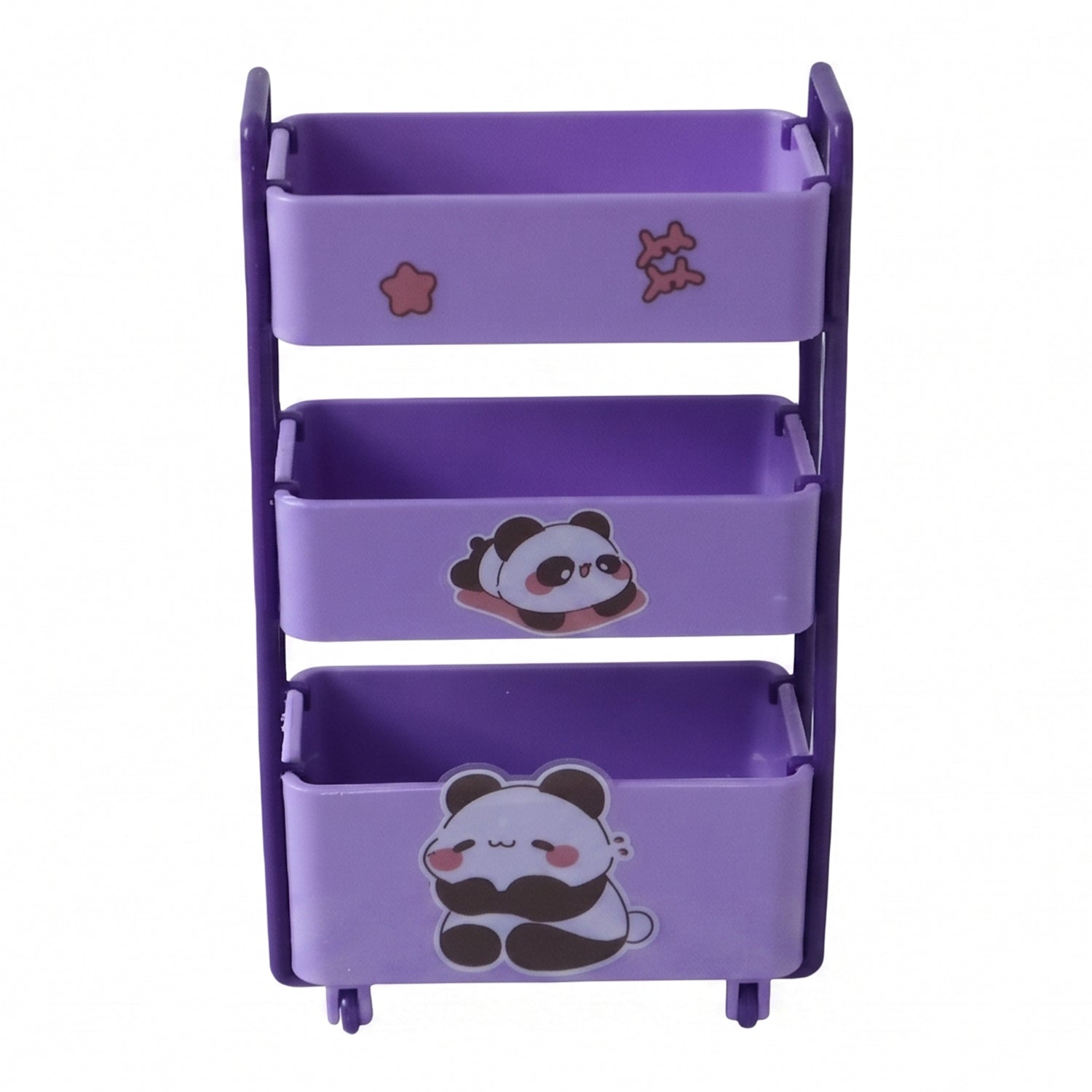Front view of the purple mini storage trolley on a clean white background.
