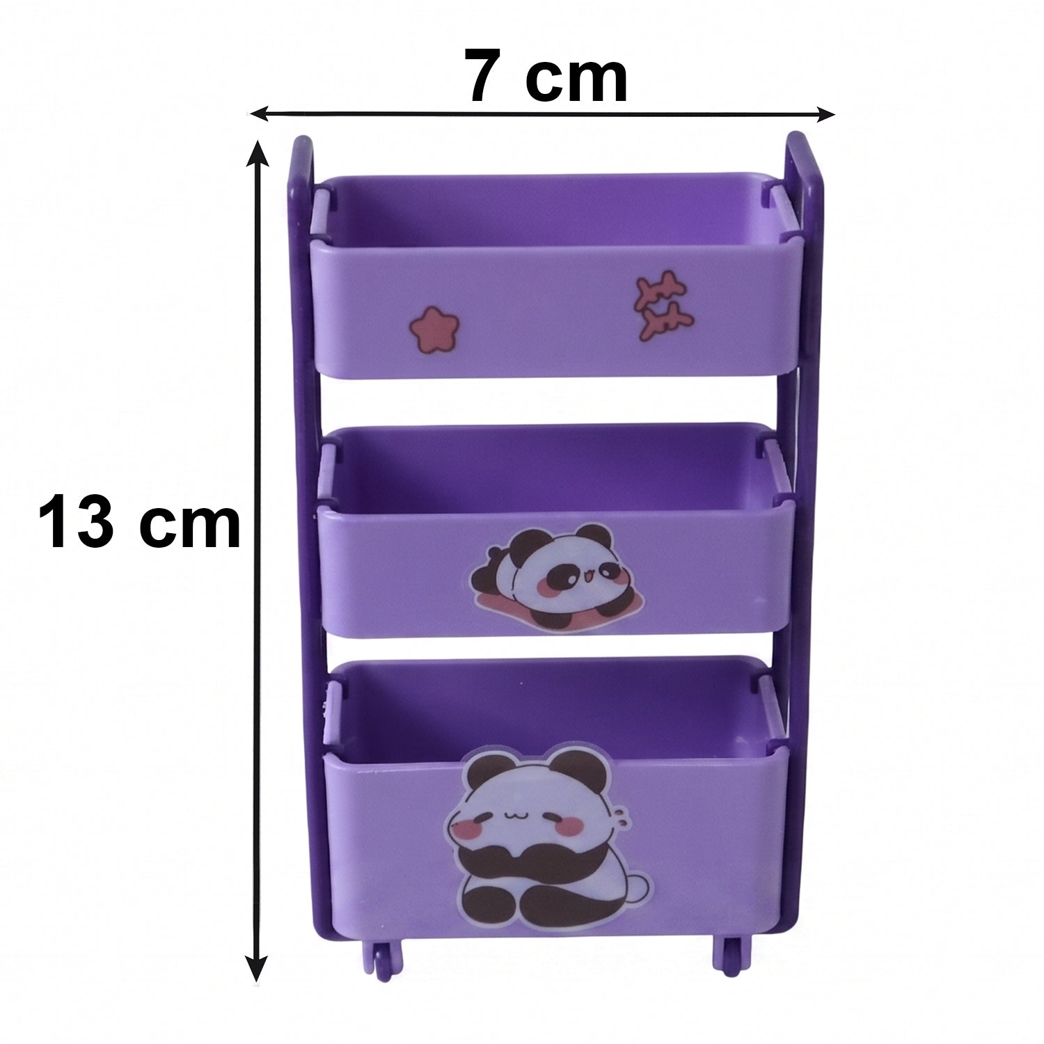 Dimensions graphic showing the compact size of the 3-tier mini storage trolley.