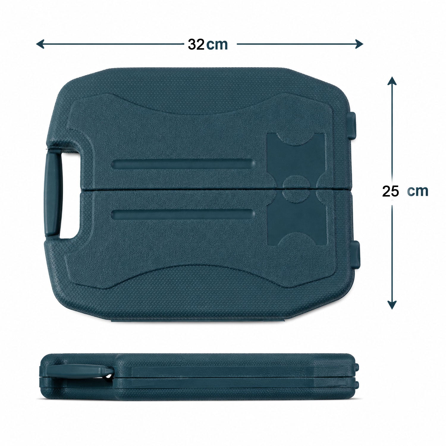 Dimensions of the compact hand tool kit carry case displayed for reference.