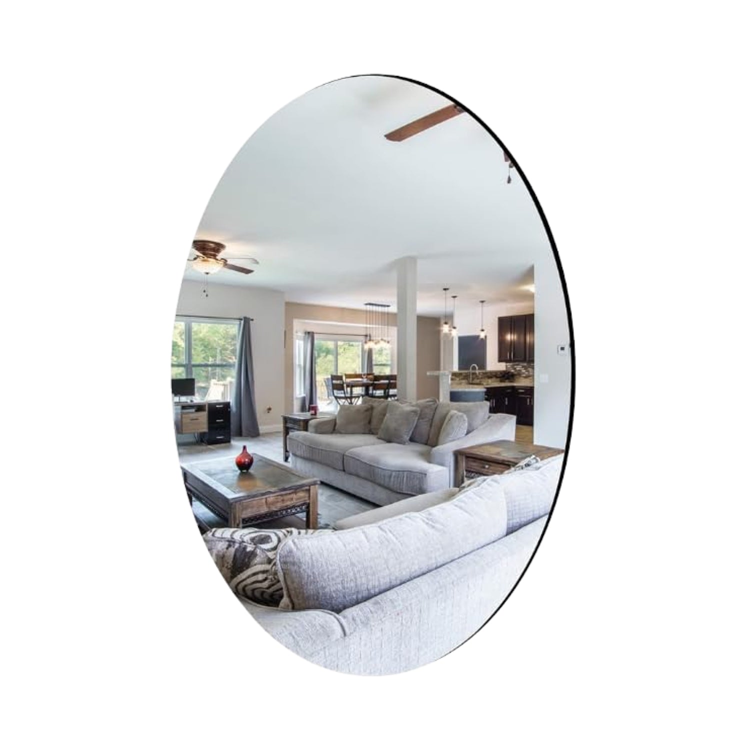 Oval 3D mirror stickers in bathroom