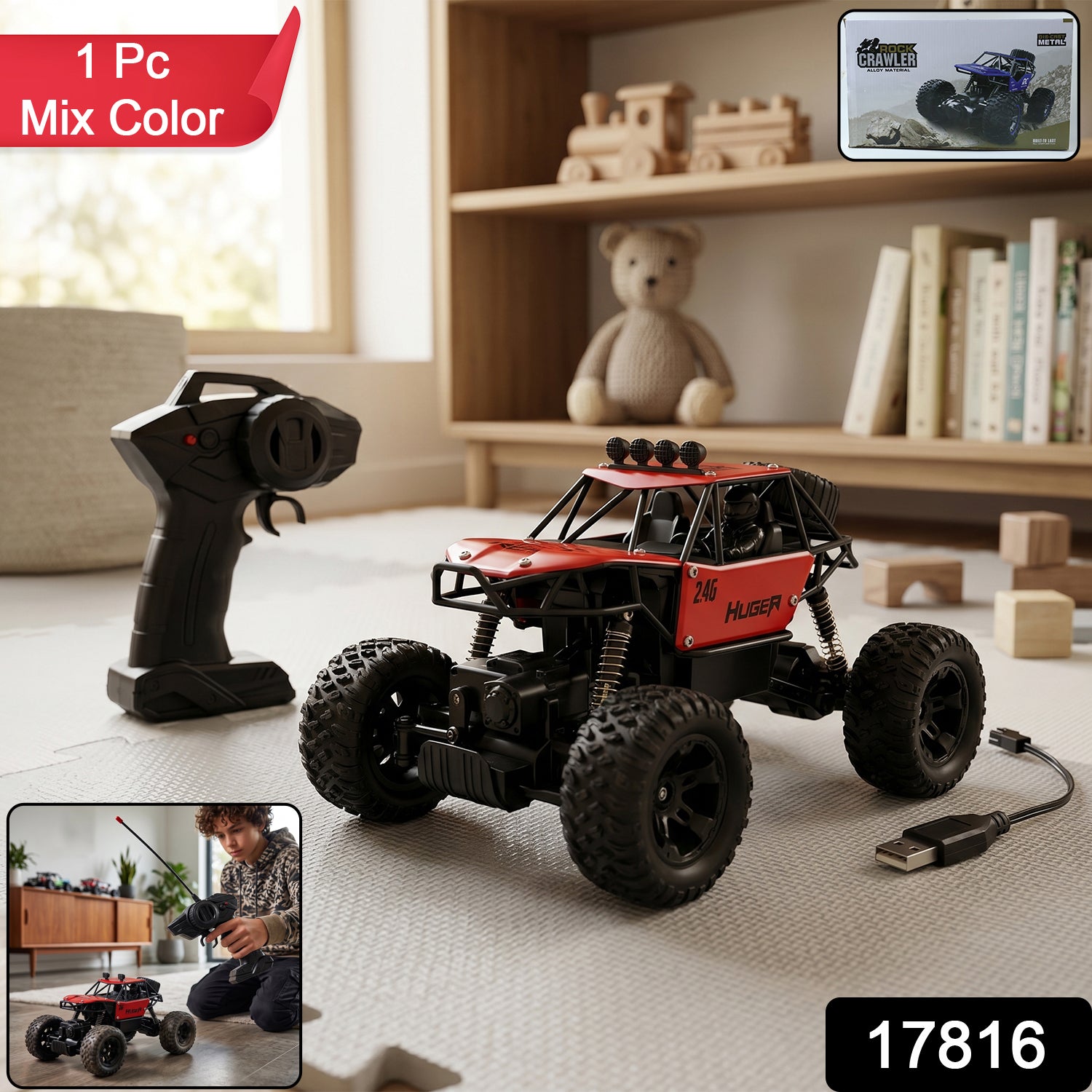 Rock Crawler Monster RC Truck All Terrain Stunt Racing Car Rechargeable Indoor Outdoor Toy Car