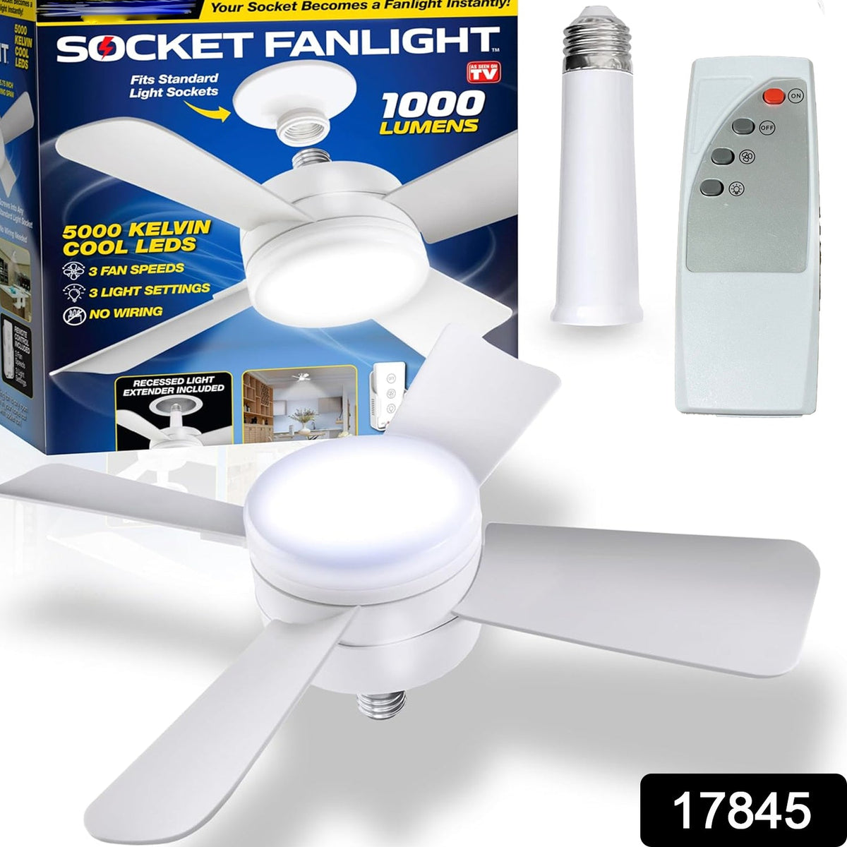 Socket Fan Light with remote control and LED bulb
