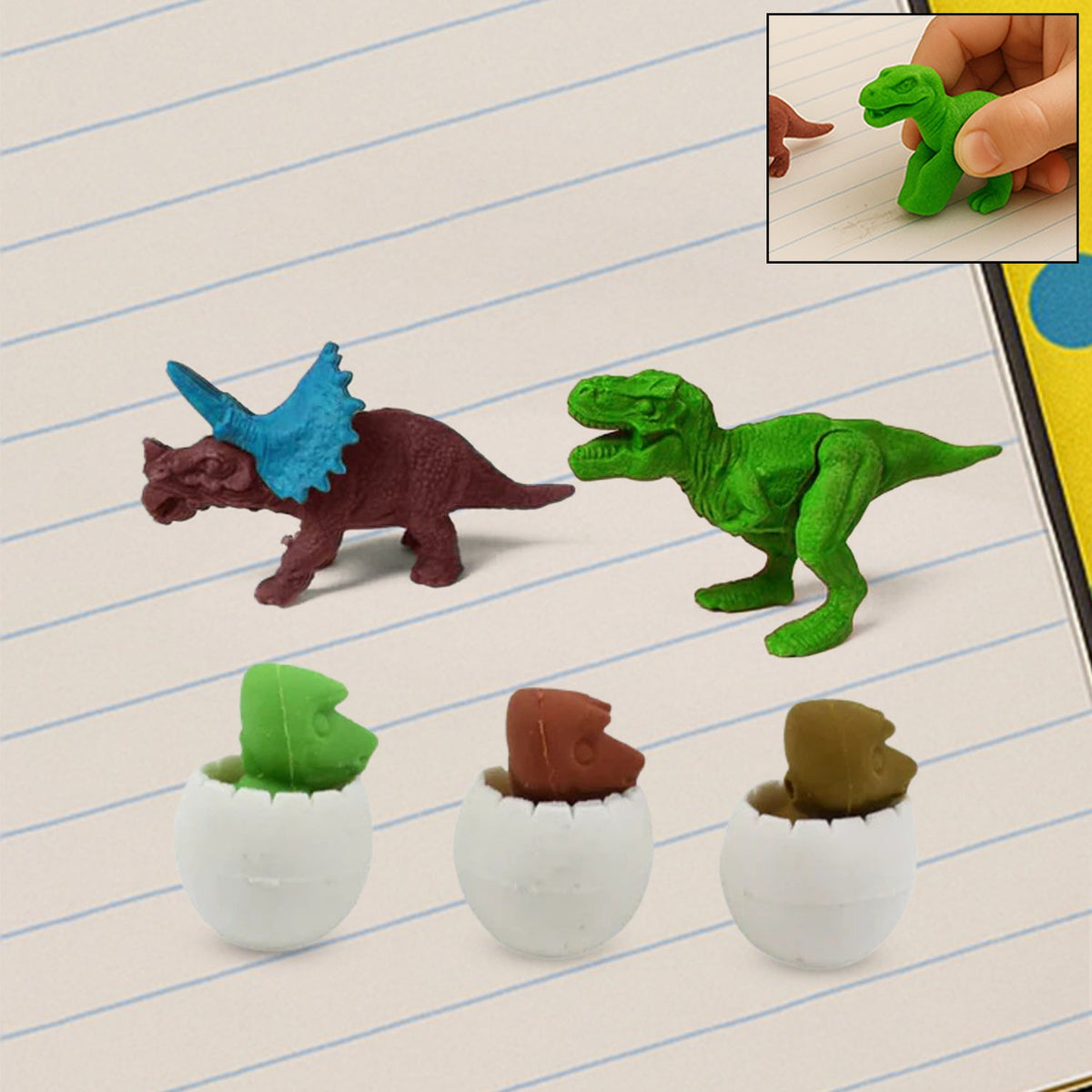 3D dinosaur and egg shaped puzzle erasers set of 5