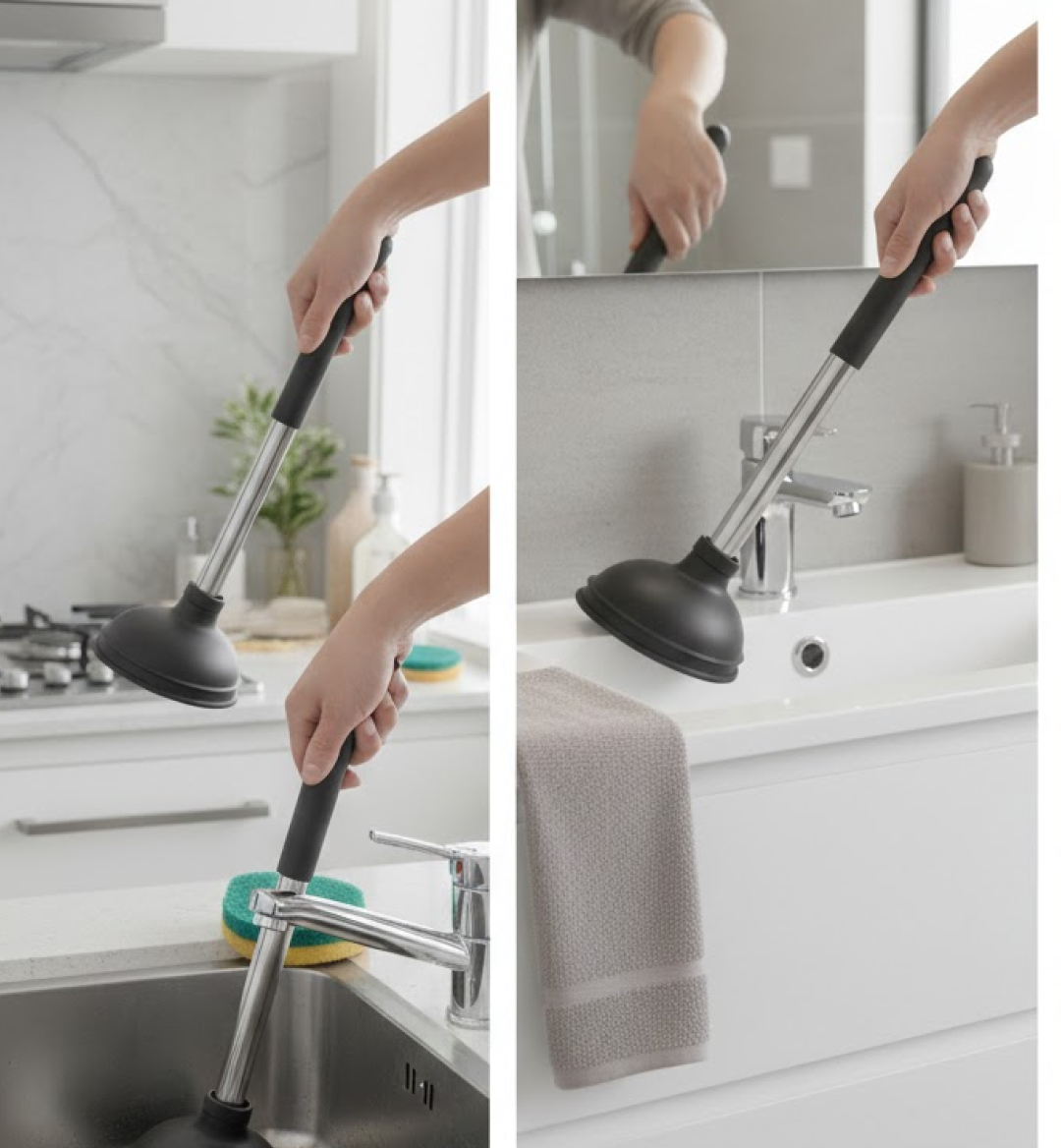 Illustration showing suction power of drain unblocker pump clearing a pipe