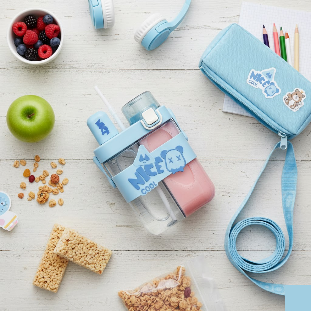 Close-up of adjustable shoulder strap on water bottle