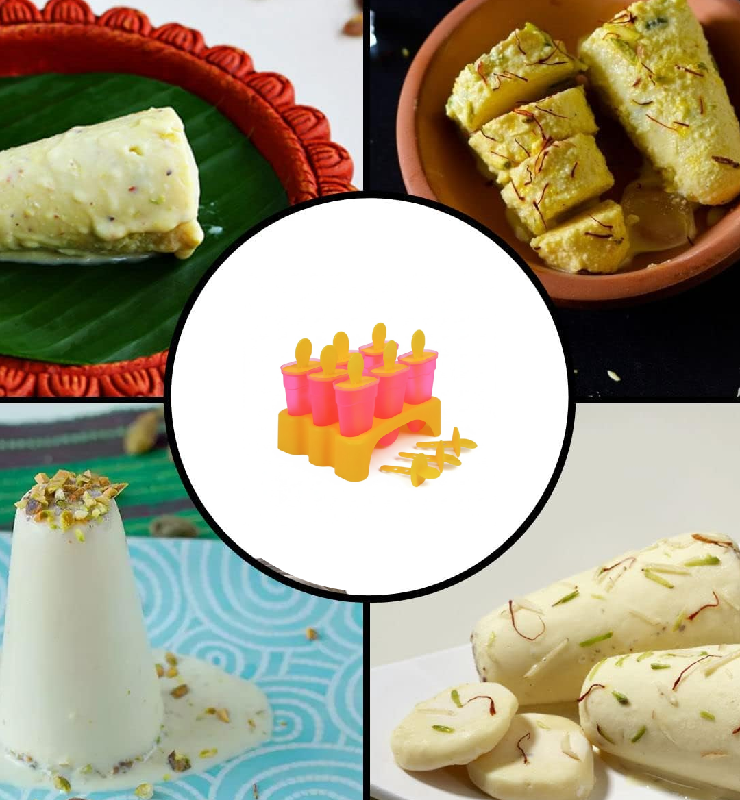 Plastic kulfi moulds arranged for freezer use