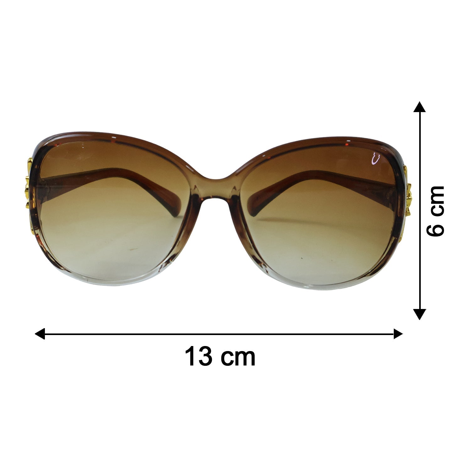 A visual size guide for the oversized sunglasses, showing key dimensions.