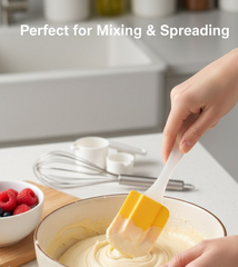 Heat resistant silicone spatula in kitchen use