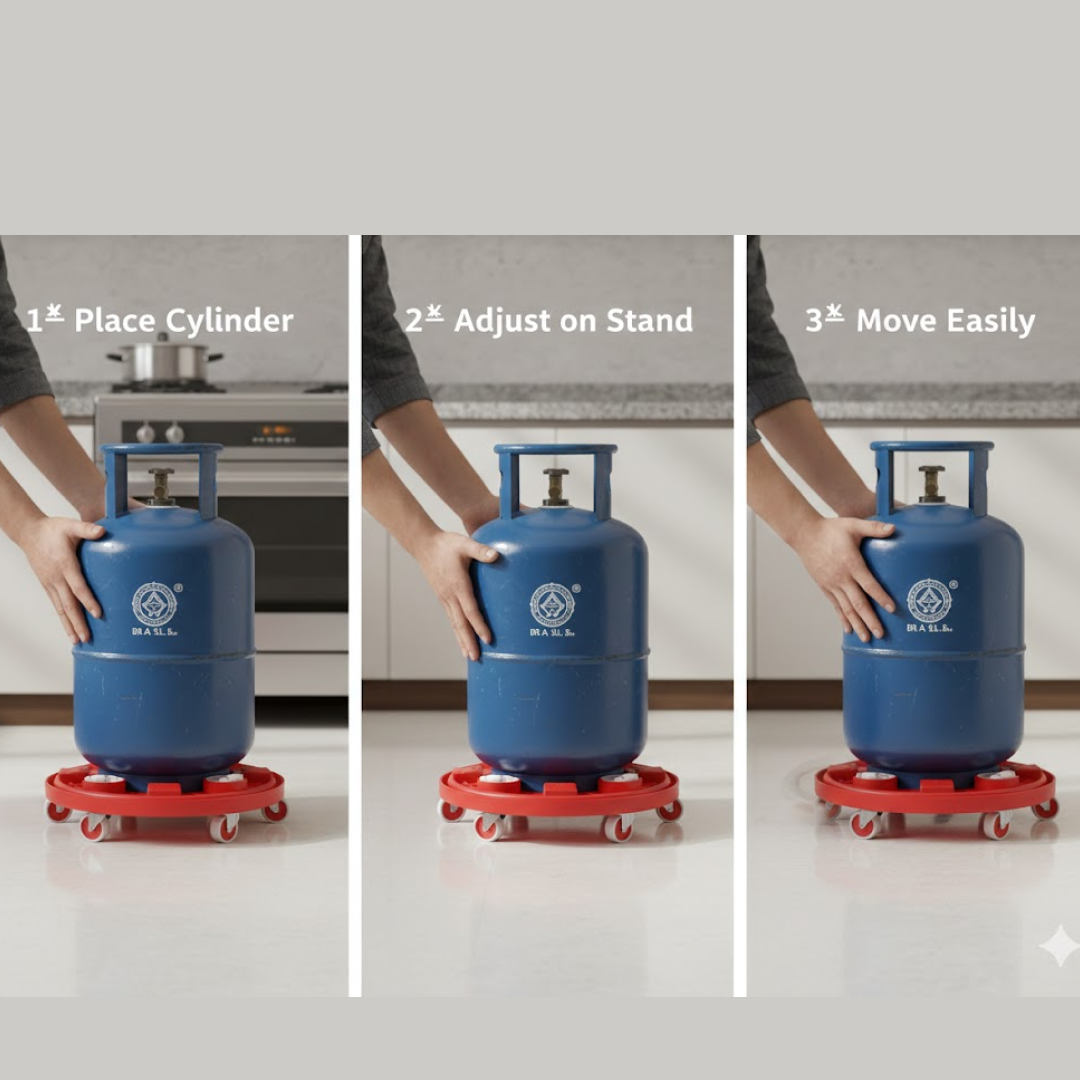 Red plastic gas cylinder trolley empty base