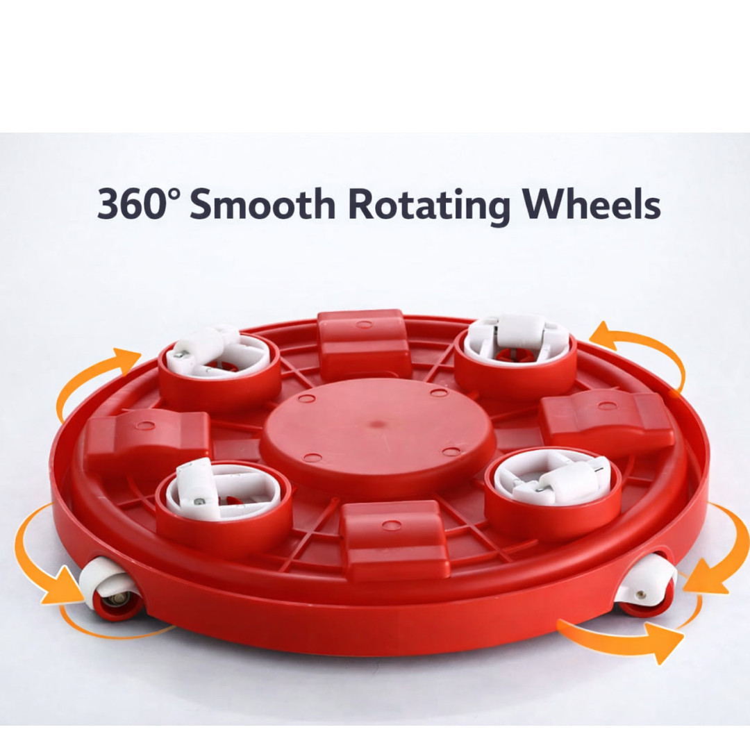 Red plastic LPG gas cylinder trolley with wheels full view